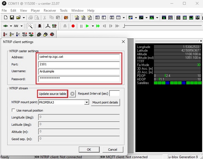 How to connect simpleRTK2B series receiver to aNTRIP correction service viaPC step3